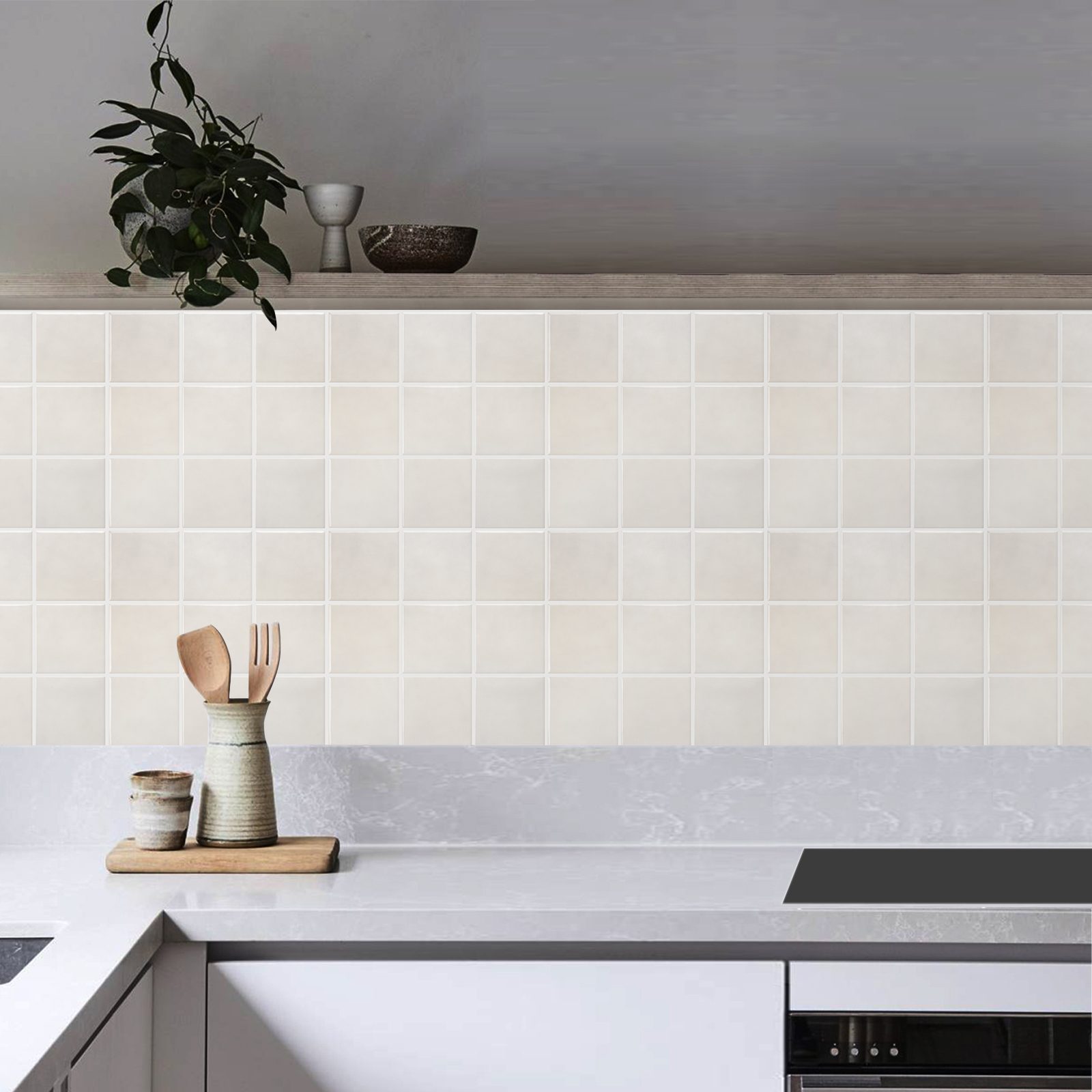 WOTILE brick peel and stick backsplash tile, beige